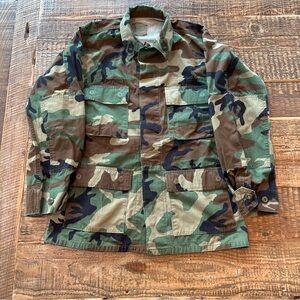 Vintage US Army Jacket Woodland Camouflage BDU Small Regular Field Coat Military